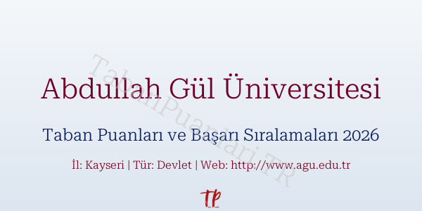 Abdullah Gül Üniversitesi Taban Puanları ve Başarı Sıralamaları 2026