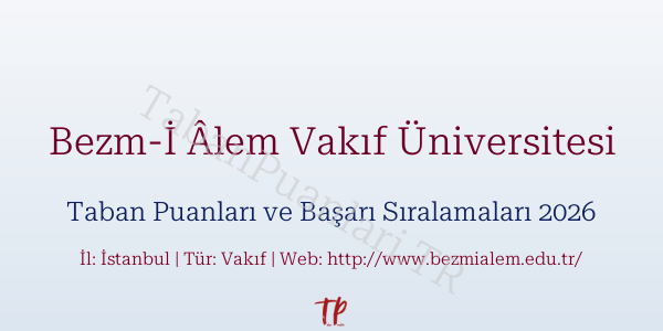Bezm-İ Âlem Vakıf Üniversitesi Taban Puanları ve Başarı Sıralamaları 2026