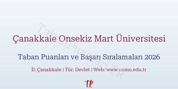 Çanakkale Onsekiz Mart Üniversitesi Taban Puanları ve Başarı Sıralamaları 2026