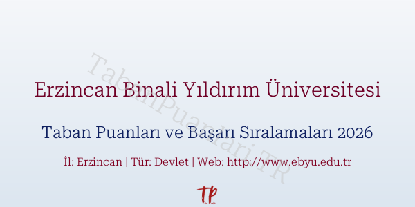 Erzincan Binali Yıldırım Üniversitesi Taban Puanları ve Başarı Sıralamaları 2026