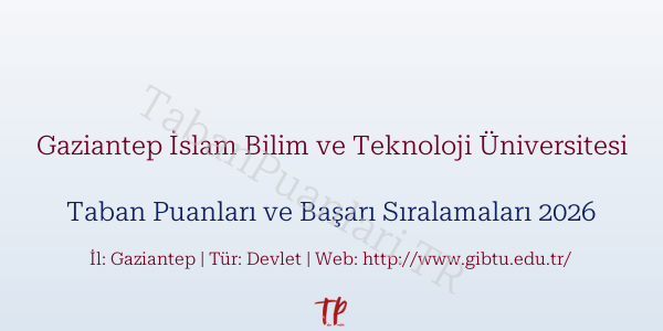 Gaziantep İslam Bilim ve Teknoloji Üniversitesi Taban Puanları ve Başarı Sıralamaları 2026