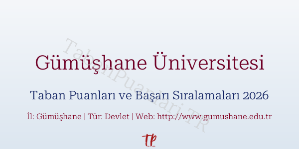 Gümüşhane Üniversitesi Taban Puanları ve Başarı Sıralamaları 2026