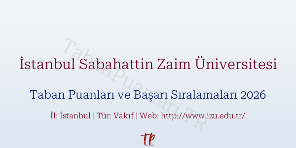 İstanbul Sabahattin Zaim Üniversitesi Taban Puanları ve Başarı Sıralamaları 2026