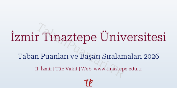 İzmir Tınaztepe Üniversitesi Taban Puanları ve Başarı Sıralamaları 2026