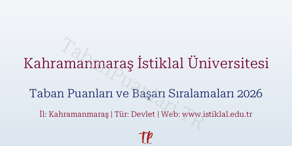 Kahramanmaraş İstiklal Üniversitesi Taban Puanları ve Başarı Sıralamaları 2026