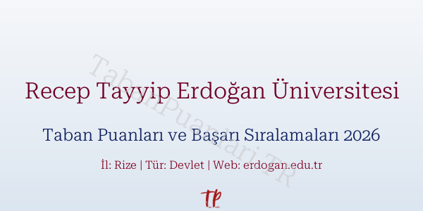 Recep Tayyip Erdoğan Üniversitesi Taban Puanları ve Başarı Sıralamaları 2026