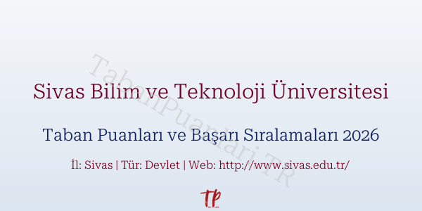 Sivas Bilim ve Teknoloji Üniversitesi Taban Puanları ve Başarı Sıralamaları 2026